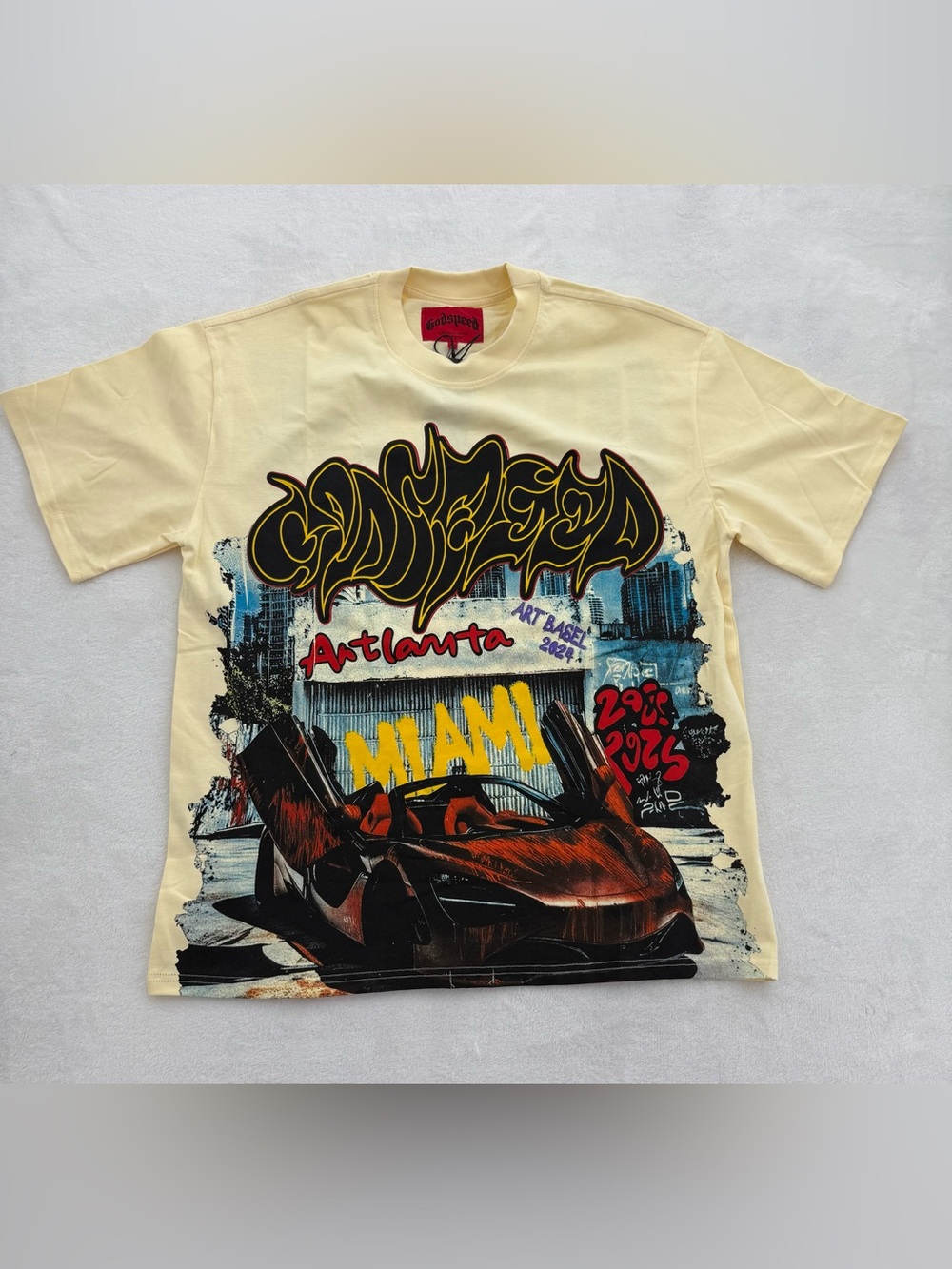 NWT Godspeed Miami Artlanta T-shirt Size Large Cream/Yellow
